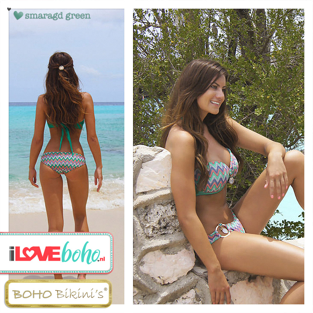 Een zin Miles gezantschap BOHO Bikini top - exclusive aztec - smaragd green - S - I Love BOHO