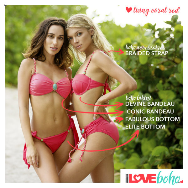 BOHO accessoires – braided bikini straps – coral red