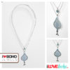 Dubbele bolletjesketting - blauwe bohemian druppel - zilver en blauw