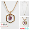 Bolletjesketting - zeshoek - roze strass - goud
