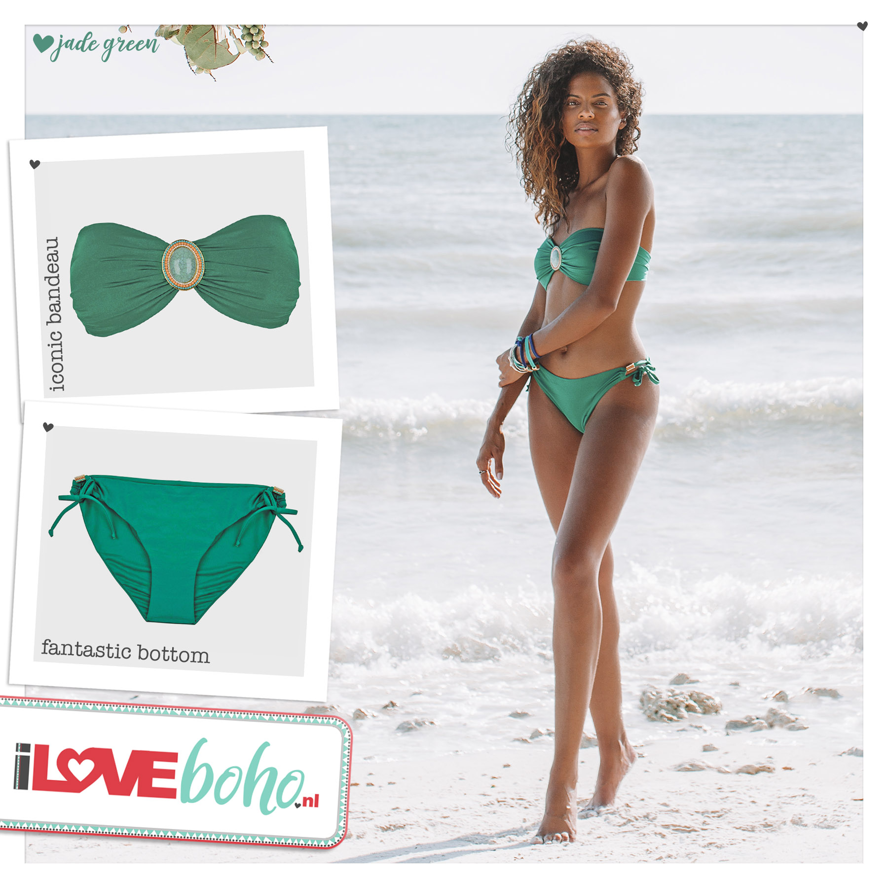 Boekhouder Habubu Zinloos BOHO bikini top – iconic bandeau – jade groen - m-l-xl-2xl-3xl - I Love BOHO