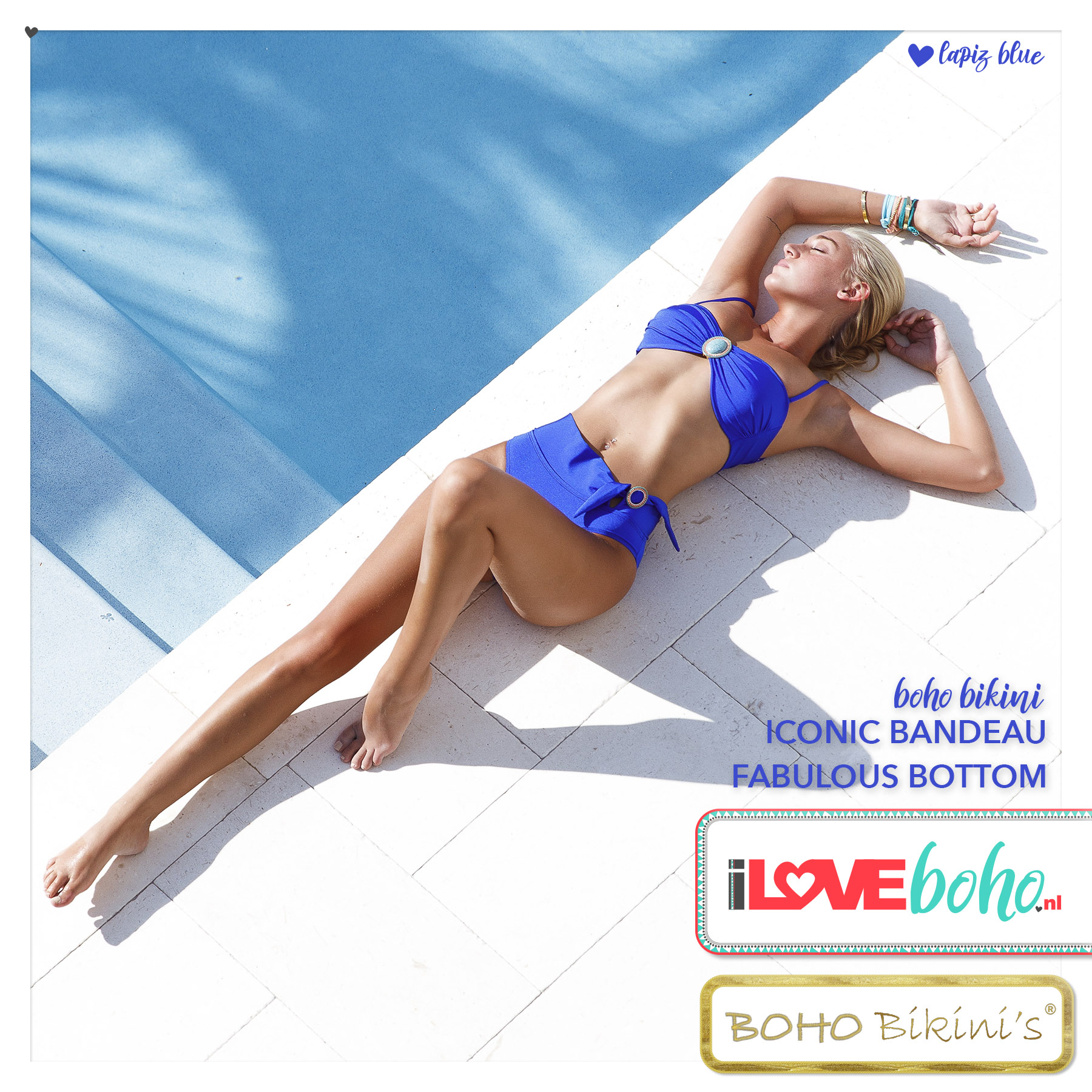 BOHO bikini top – iconic lapiz blauw - I Love BOHO