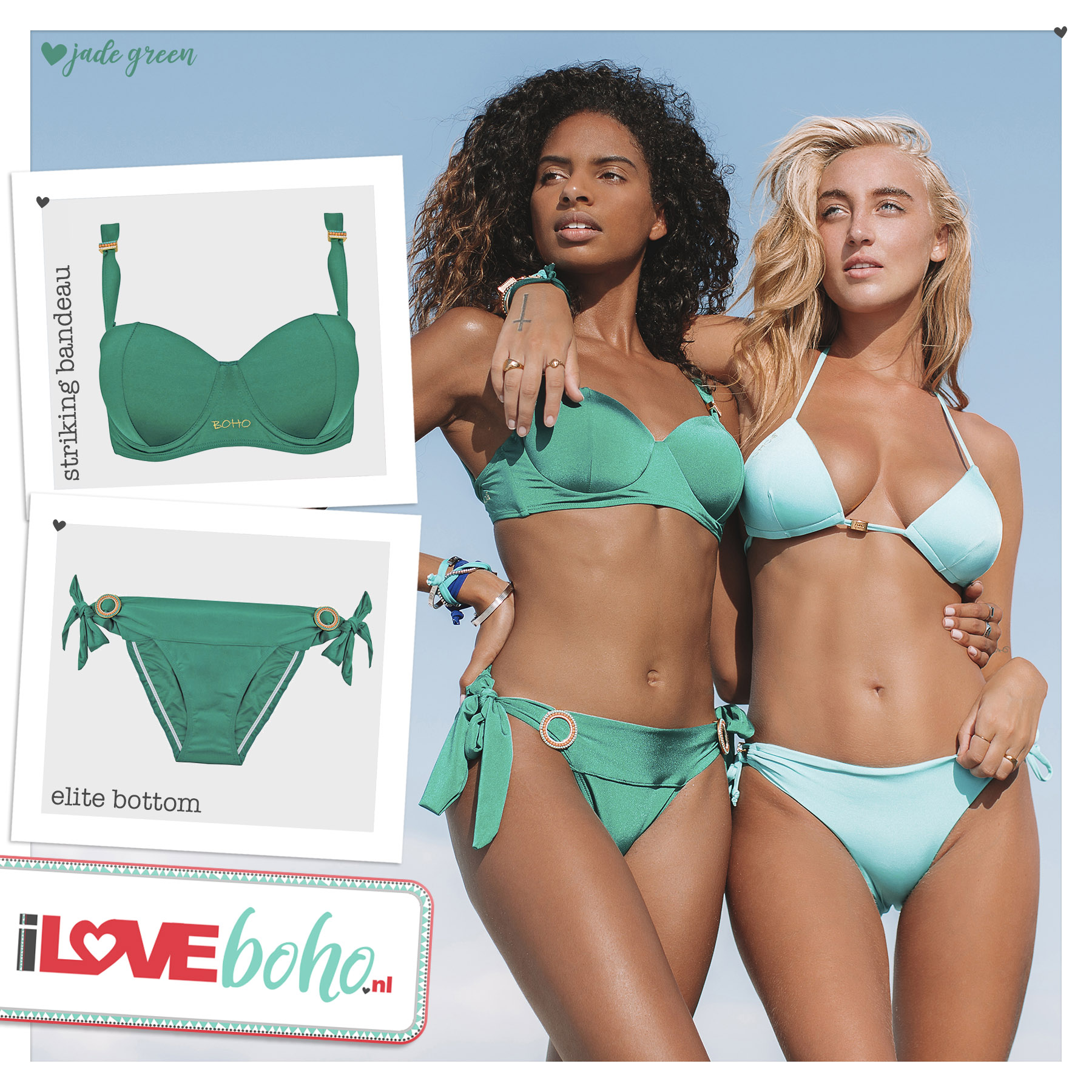 Vervallen Woning schommel BOHO bikini top – striking bandeau – jade groen - I Love BOHO