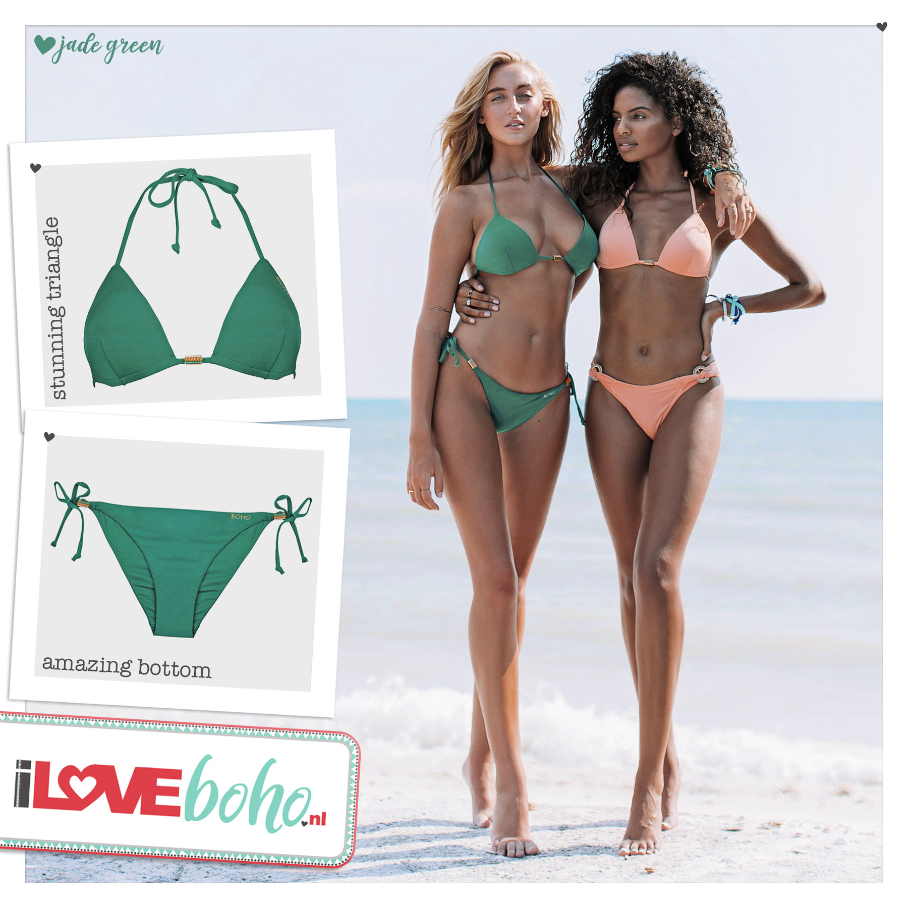 credit Tenen Discriminatie BOHO bikini top – stunning triangle – jade groen - I Love BOHO