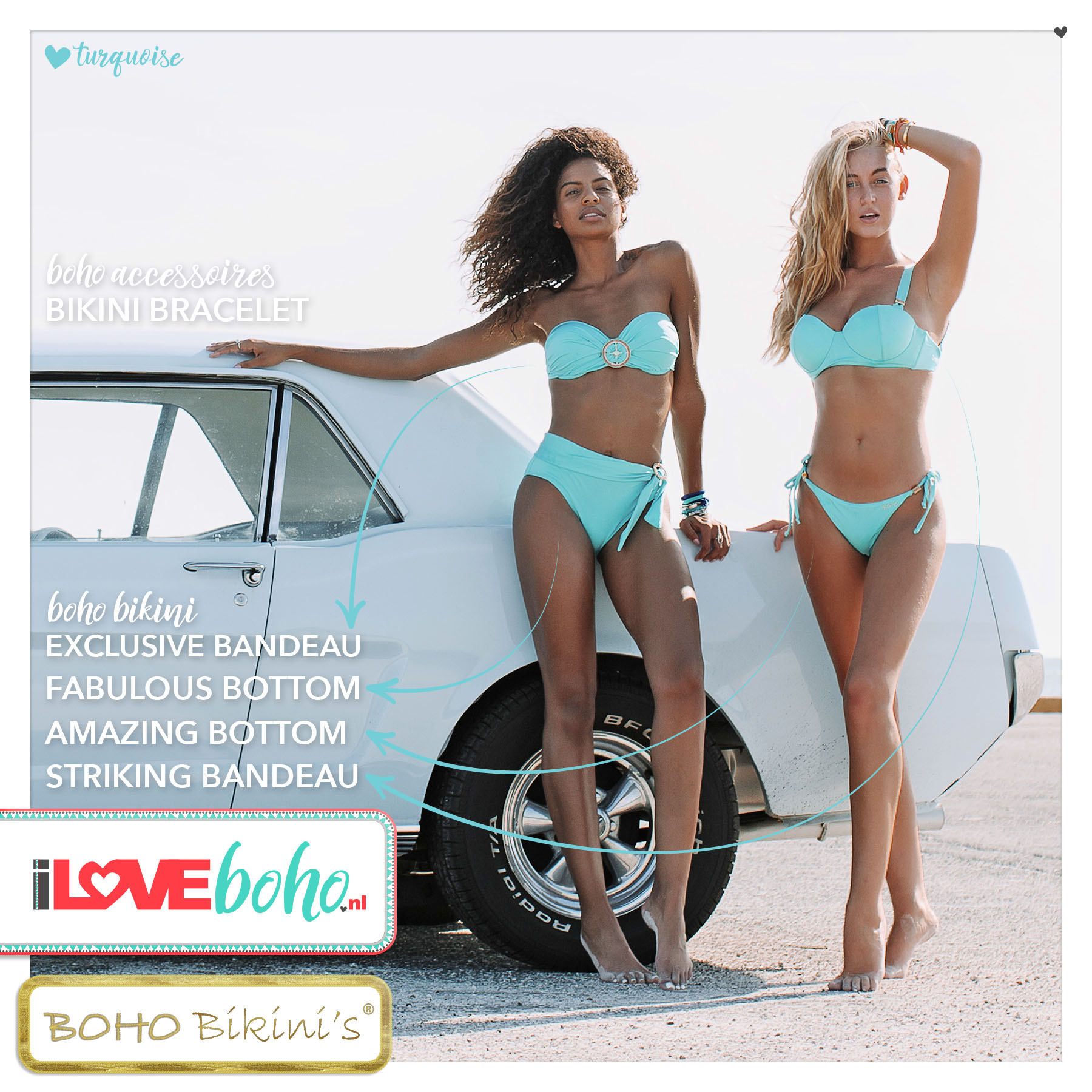 uitgehongerd viering middag BOHO bikini broekje – fabulous – turquoise - xs/s/m - I Love BOHO