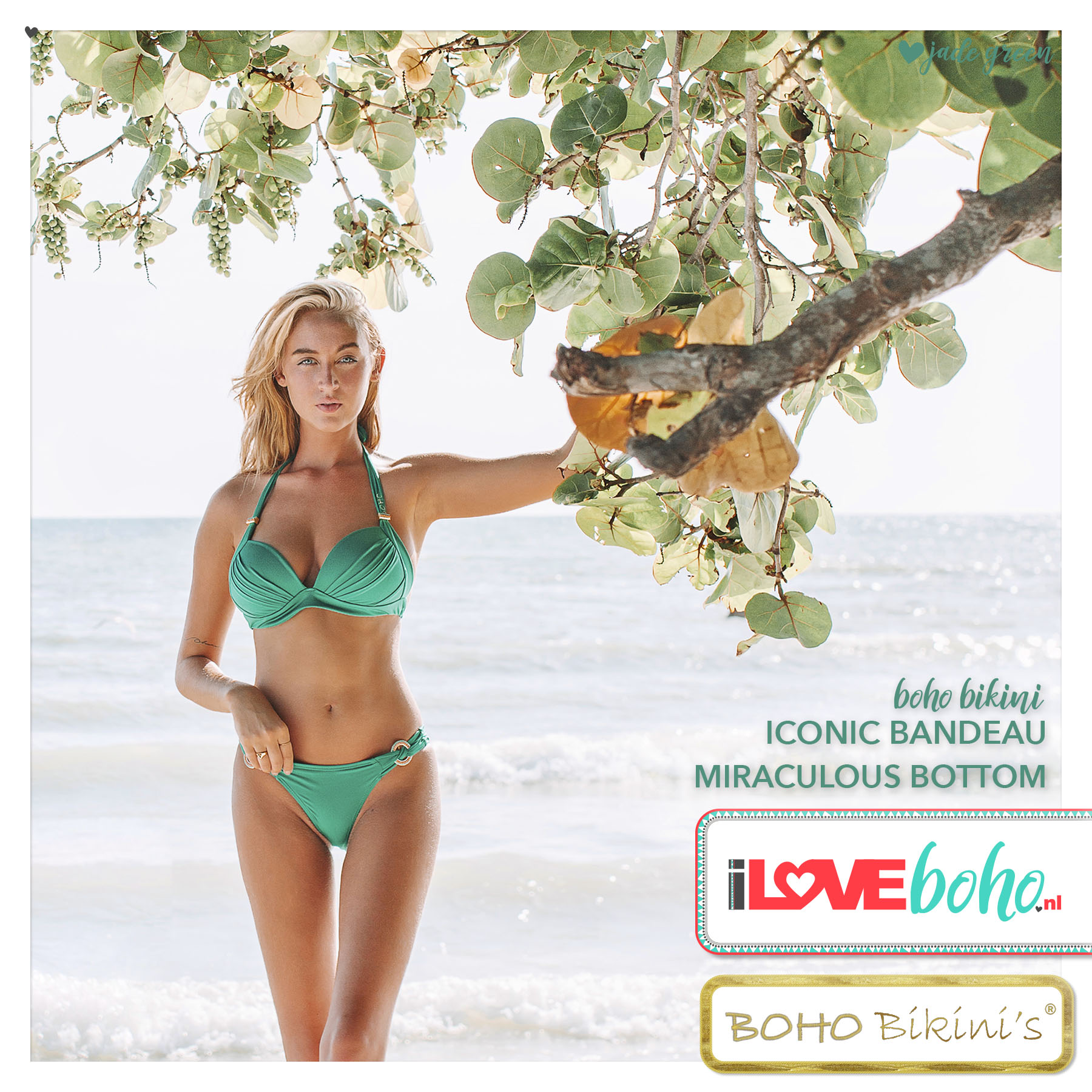 Bij wet Graag gedaan zacht BOHO bikini top – lustrous halter – jade groen - s/m/l/xl/2xl - I Love BOHO