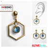 Oorbellen - zeshoek - blauwe strass - goud